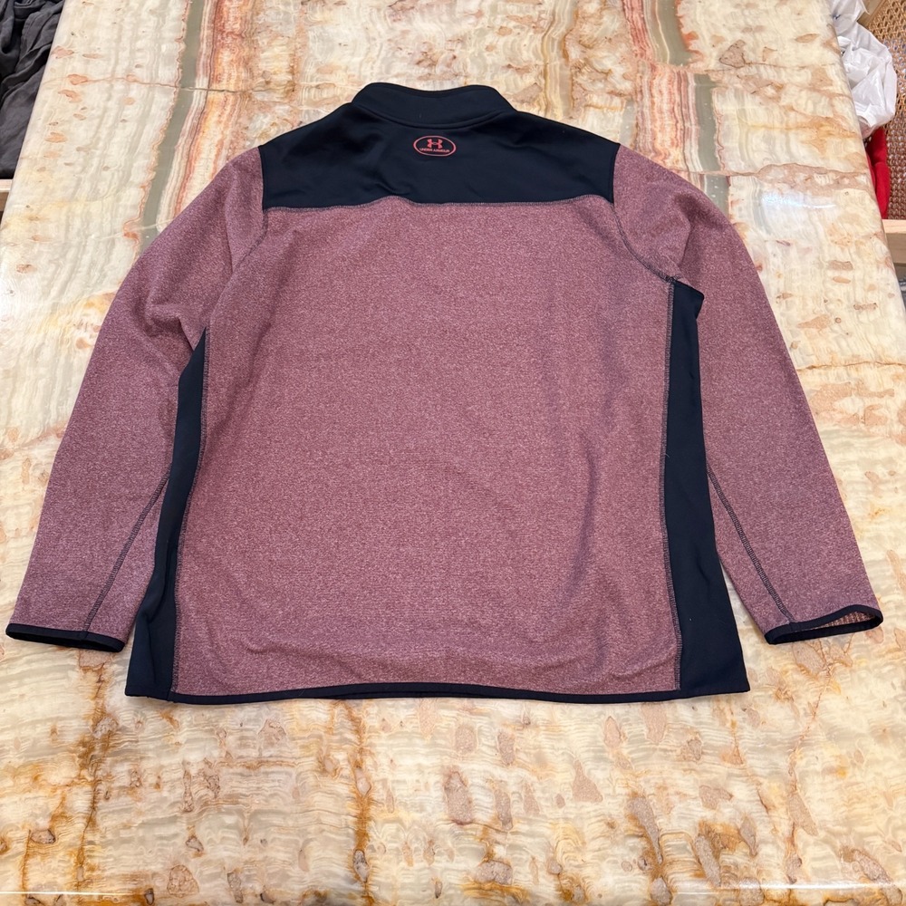 Under Armour Cold Gear Mens Pullover Maroon Black Fleece 1/4 Zip Performance 2XL - Picture 2 of 6